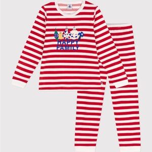 Petit Bateau Red and White “Happy Family” Striped Pajama Set